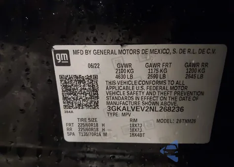 2022 GMC Terrain Awd Slt из США, поврежденный, VIN 3GKALVEV2NL268236